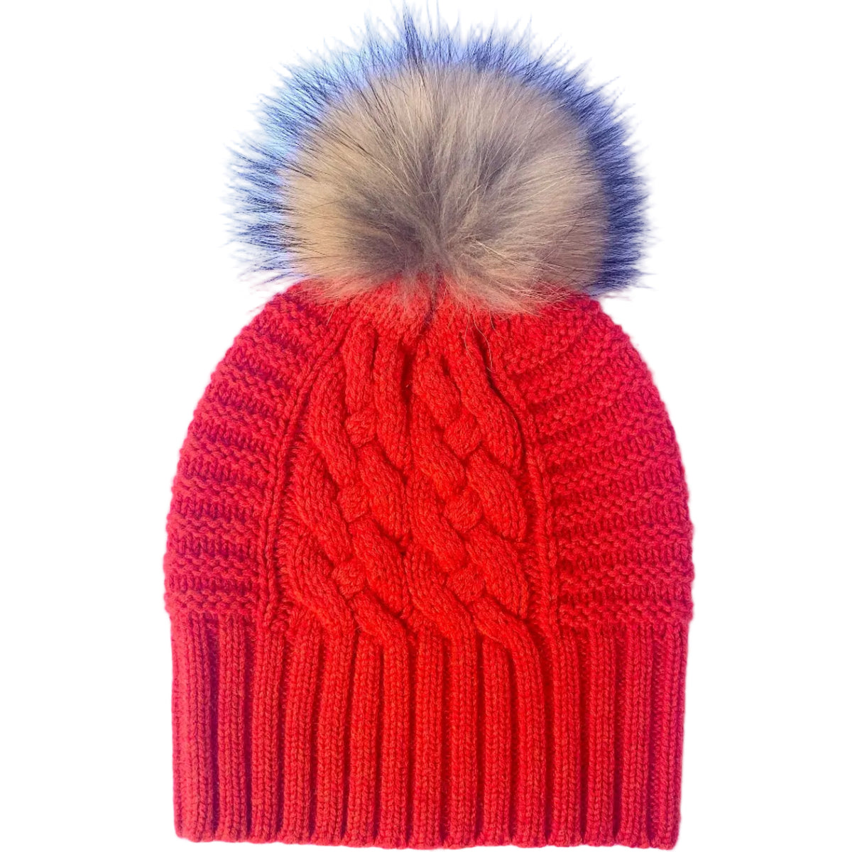 Up For Anything Saucy 100% pure Merino wool jumbo cable and rib beanie with detachable raccoon fur pom pom