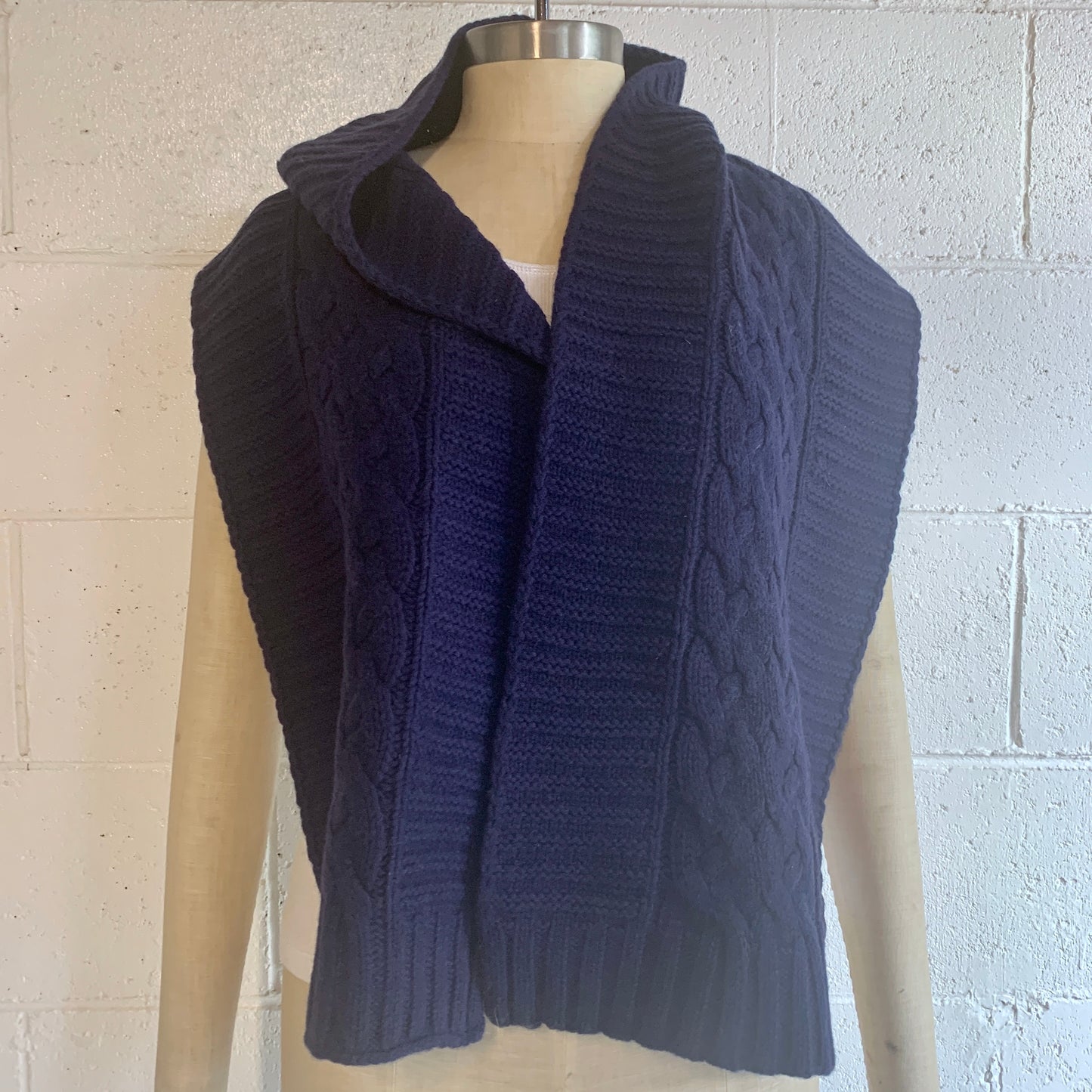 UP for ANYTHING! 100% Pure Merino Wool Jumbo Cable & Fancy Rib Knit Scarf, Dark Denim Blue