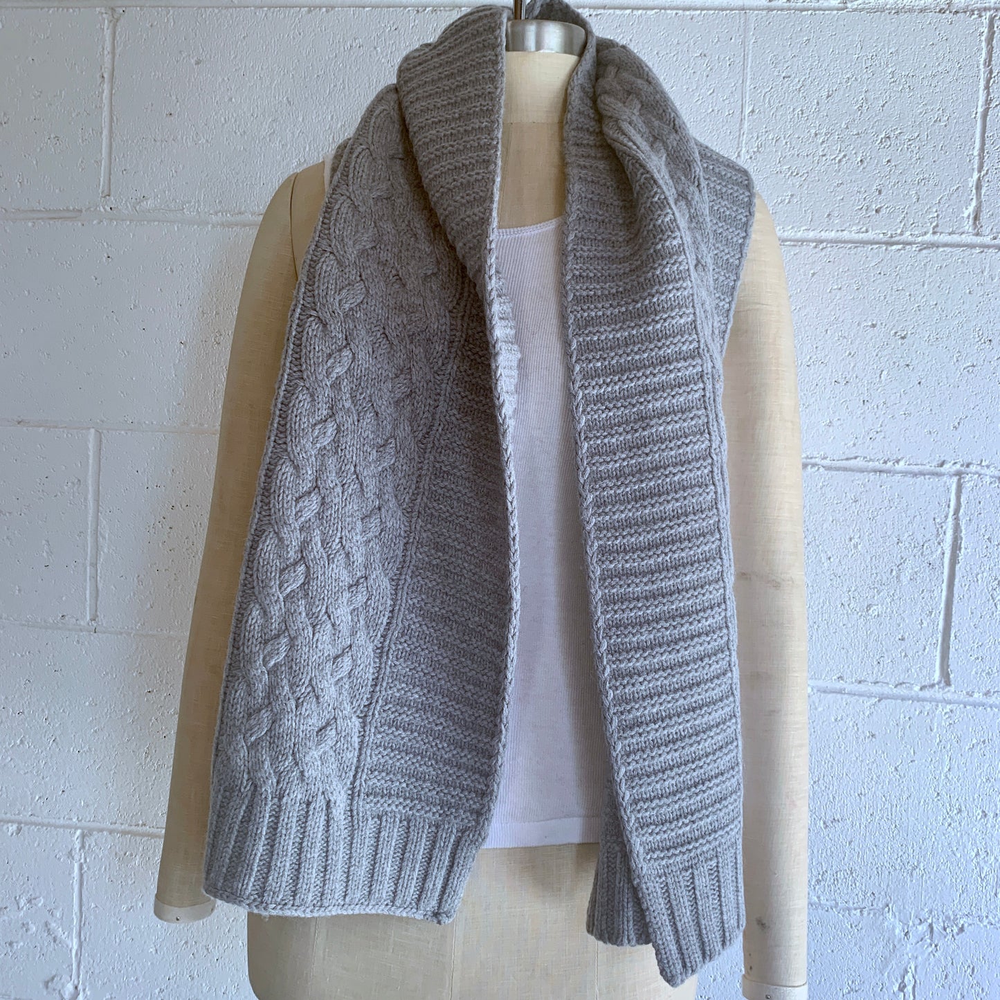 UP for ANYTHING! 100% Pure Merino Wool Jumbo Cable & Fancy Rib Knit Scarf, Dove Grey