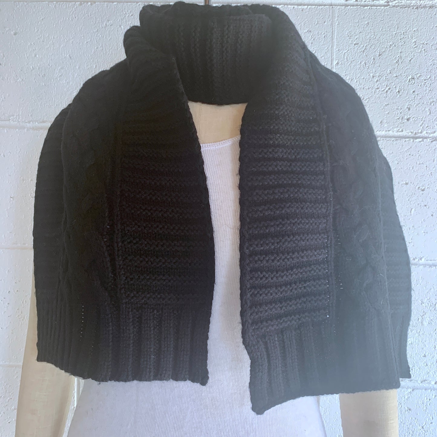 UP for ANYTHING! 100% Pure Merino Wool Jumbo Cable & Fancy Rib Knit Scarf, Jett Black