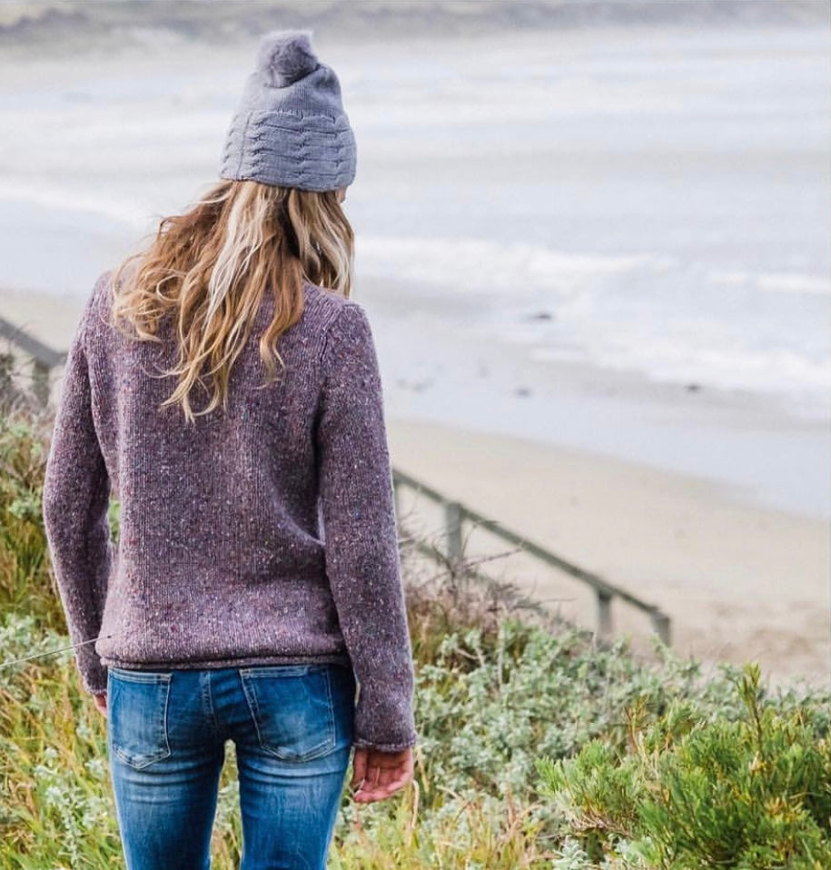 ALL SET! 100% Pure Wool Fancy Cable Beanie (convertible) - Dark Denim Blue