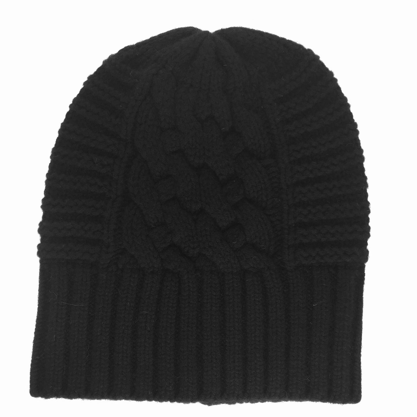UP for ANYTHING! 100% Pure Merino Wool Jumbo Cable & Fancy Rib Beanie (no pom pom), Jett Black