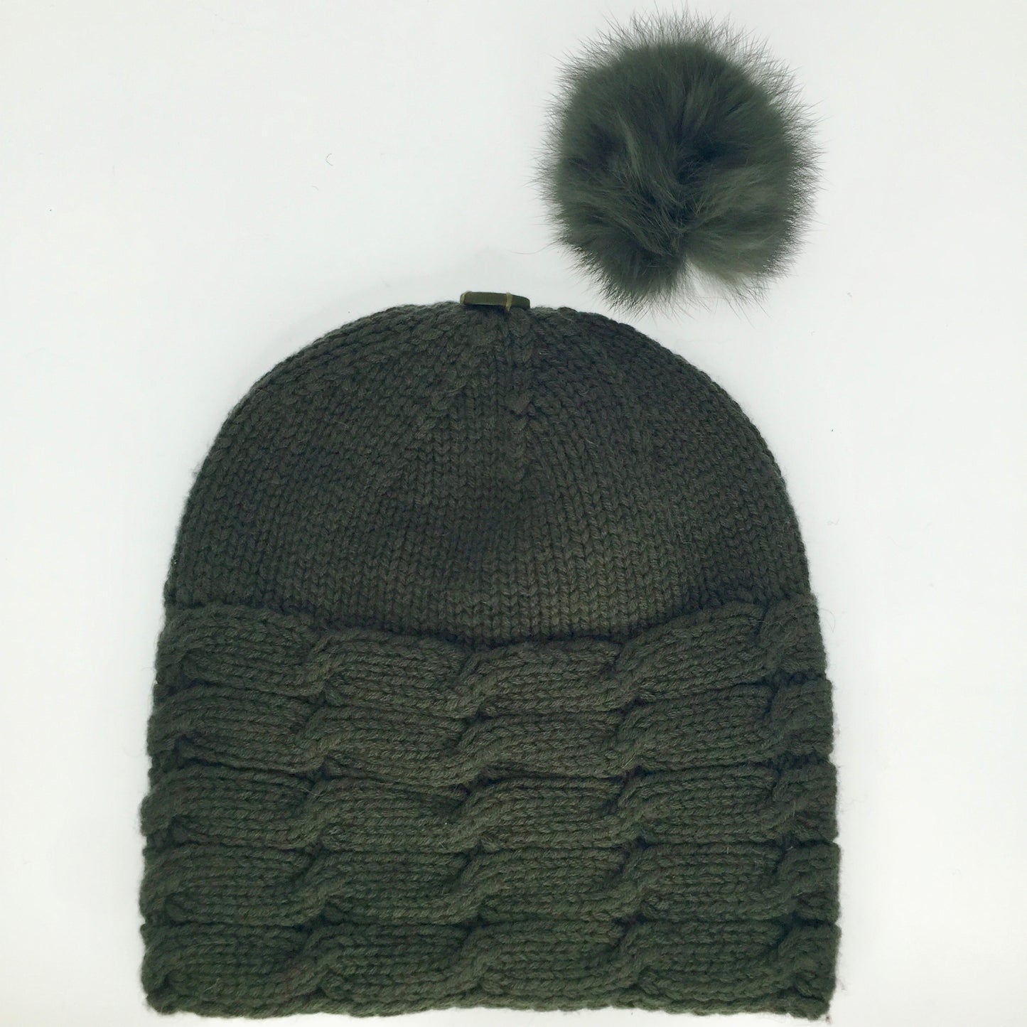ALL SET! 100% Pure Wool Fancy Cable Beanie (convertible) - Martini Olive