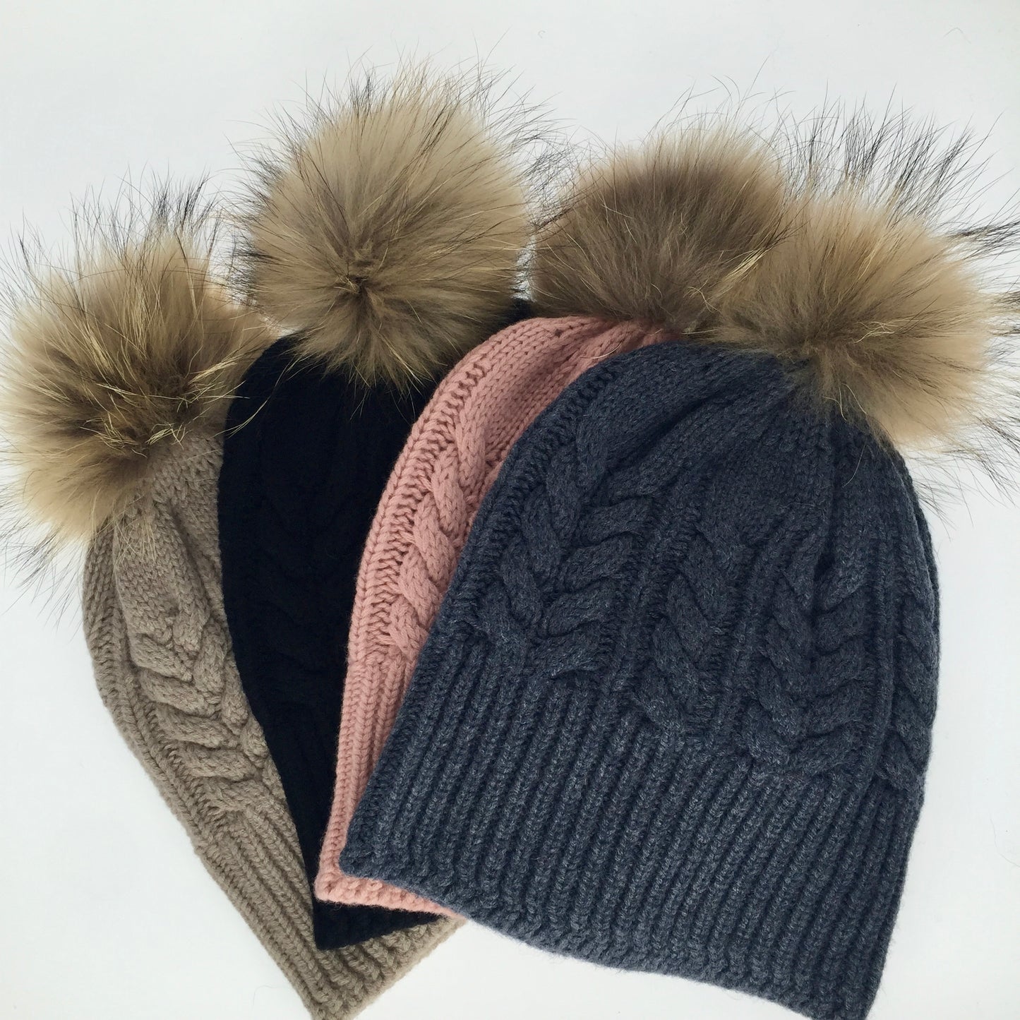 Absolutely. I'M in! 100% Pure Merino Wool Jumbo Cable Beanie with detachable Raccoon Fur Pom Pom, Crumble