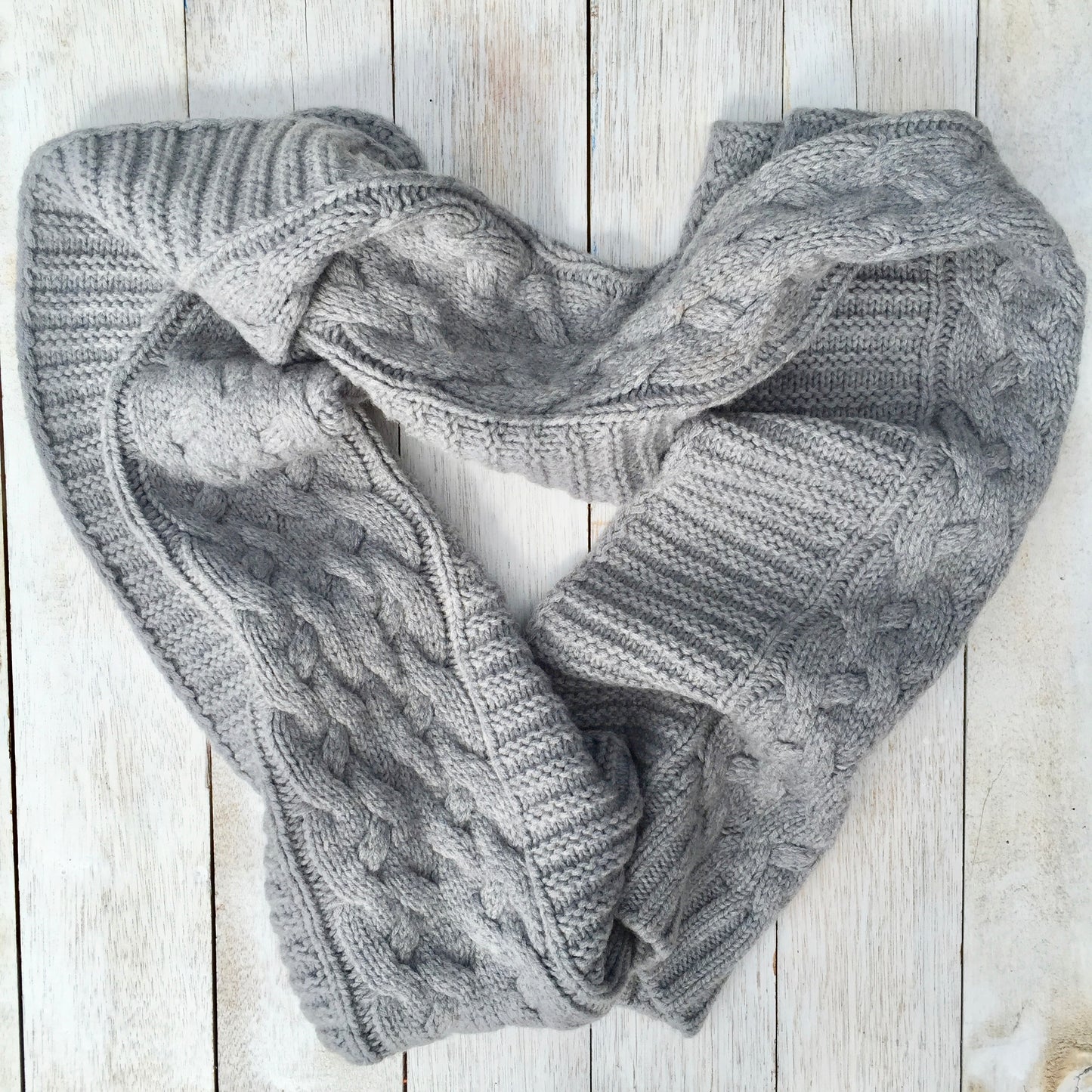 UP for ANYTHING! 100% Pure Merino Wool Jumbo Cable & Fancy Rib Knit Scarf, Dove Grey