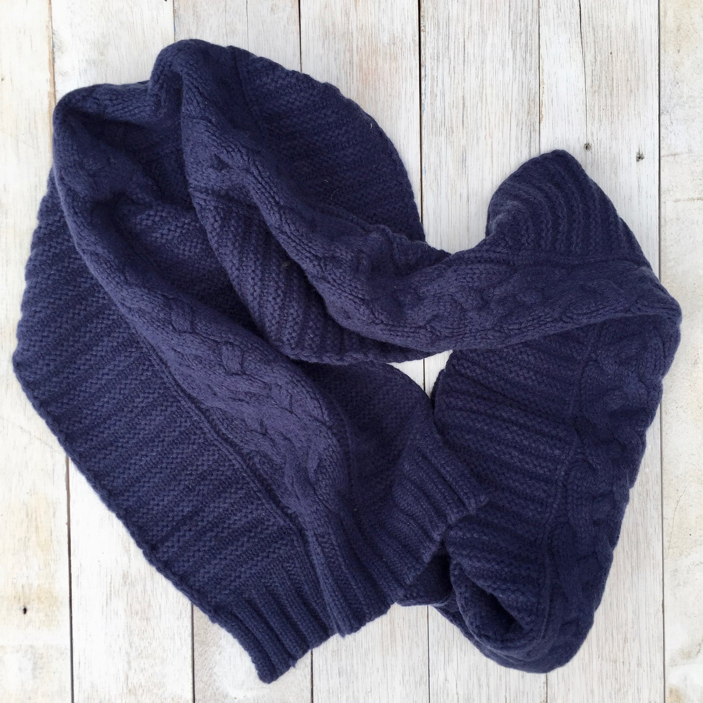 UP for ANYTHING! 100% Pure Merino Wool Jumbo Cable & Fancy Rib Knit Scarf, Dark Denim Blue