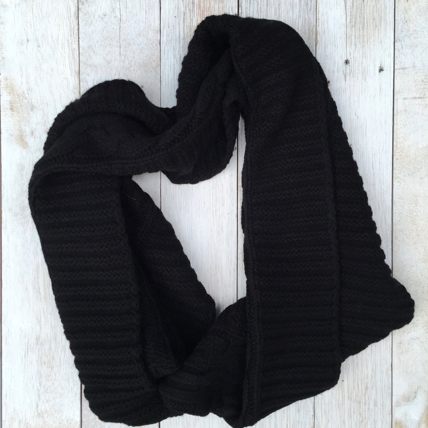 UP for ANYTHING! 100% Pure Merino Wool Jumbo Cable & Fancy Rib Knit Scarf, Jett Black