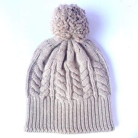 Absolutely, I'M in!  100% Pure Merino Wool Jumbo Cable Beanie with detachable Merino Wool Pom Pom, Biscuit