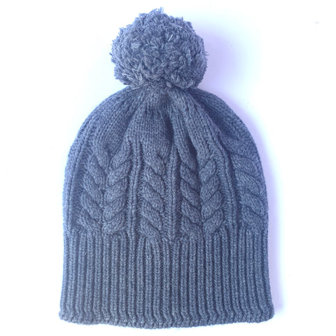 Absolutely, I'M in!  100% Pure Merino Wool Jumbo Cable Beanie with detachable Merino Wool Pom Pom, Pressed Metal Grey