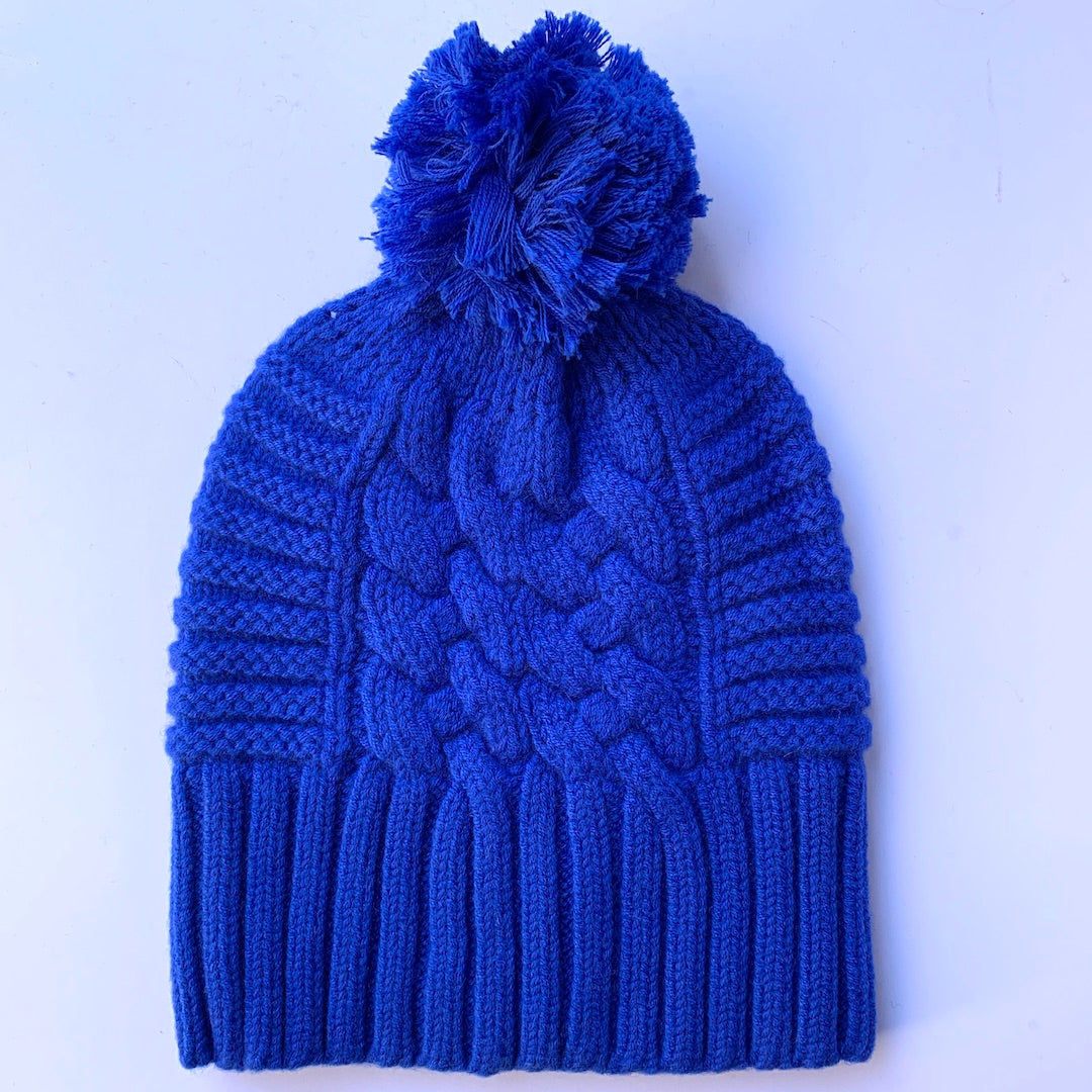 UP for ANYTHING 100% Pure Merino Wool Jumbo Cable & Fancy Rib Beanie with detachable Merino Wool Pom Pom, Rightly Royal