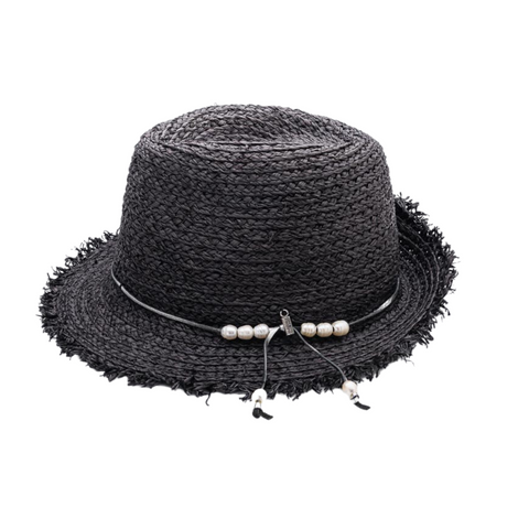 Girly PEARLY, Raffia Fibre with Handcut Fringing Hat