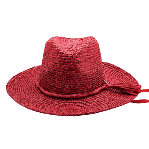 GOLDEN Days, Handwoven Pure Raffia Fibre Hat - Red