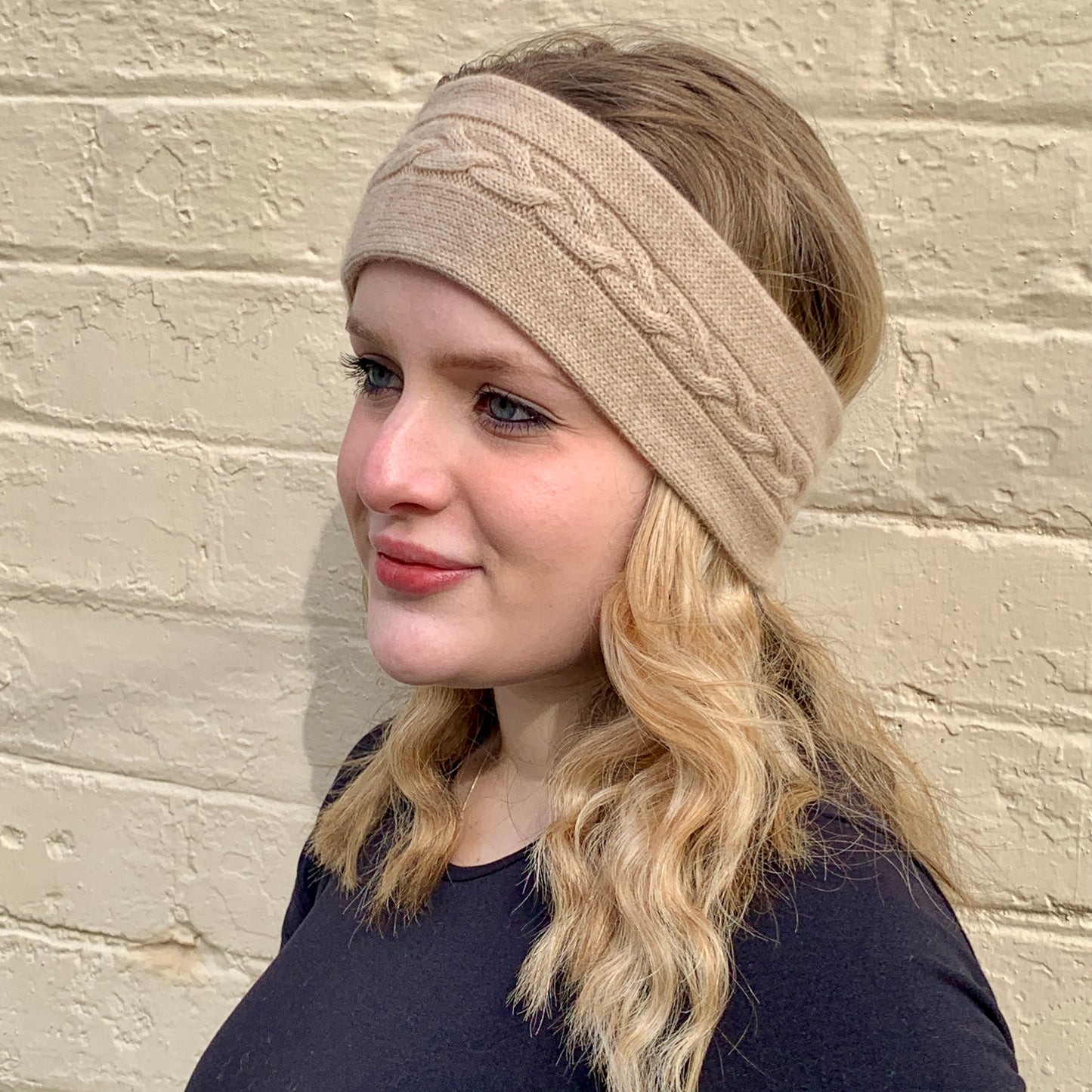 Happy to face ANYTHING Pure Cashmere Cable Headband, Donkey Brown