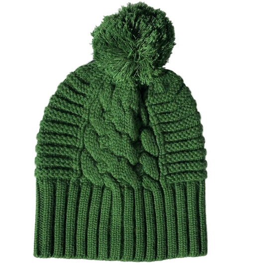 UP for ANYTHING 100% Pure Merino Wool Jumbo Cable & Fancy Rib Beanie with detachable Merino Wool Pom Pom, Rover