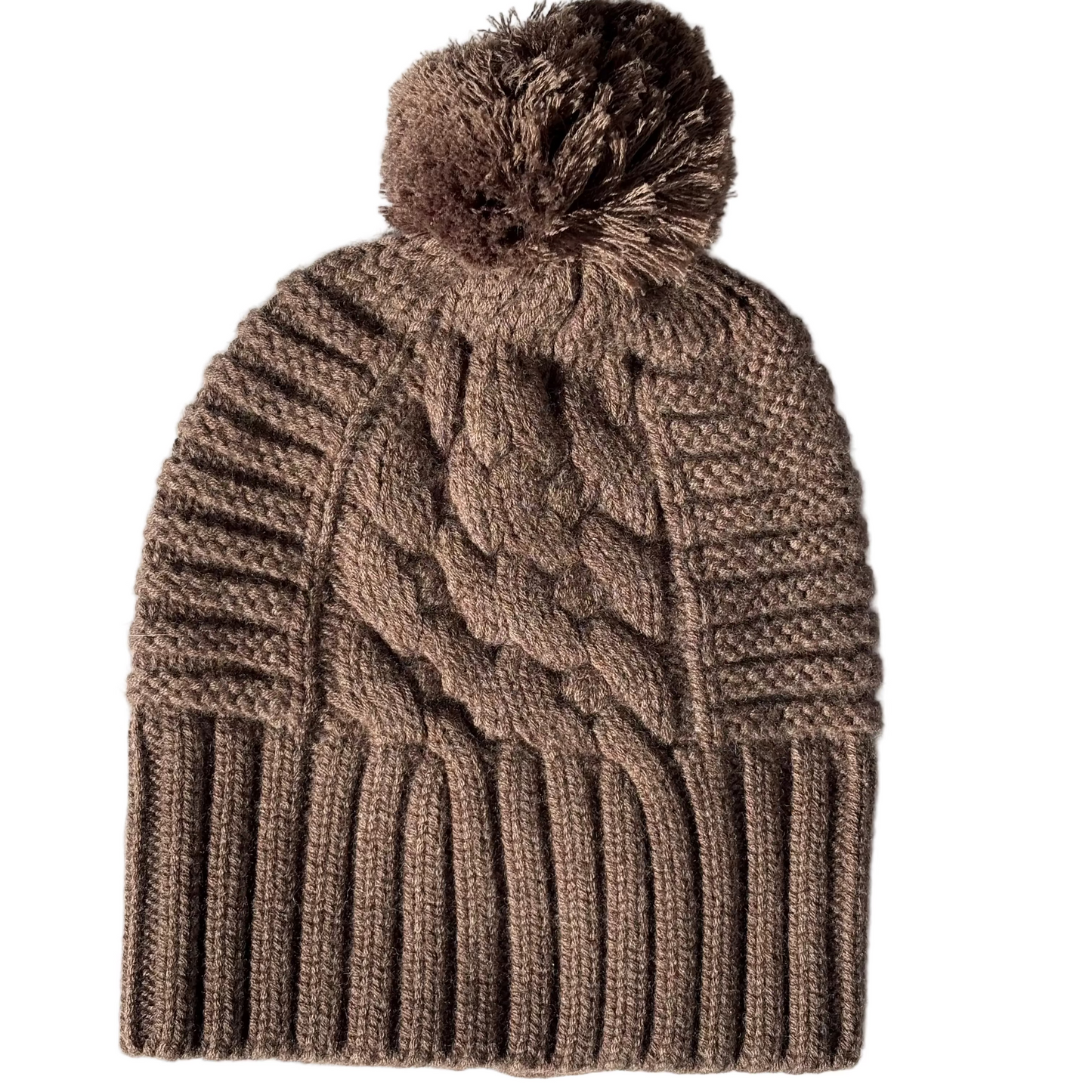 UP for ANYTHING 100% Pure Merino Wool Jumbo Cable & Fancy Rib Beanie with detachable Merino Wool Pom Pom, Charlie Brown