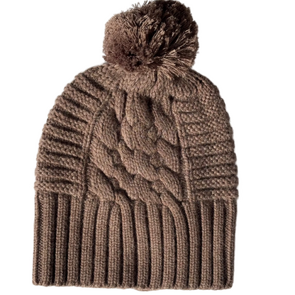 UP for ANYTHING 100% Pure Merino Wool Jumbo Cable & Fancy Rib Beanie with detachable Merino Wool Pom Pom, Charlie Brown