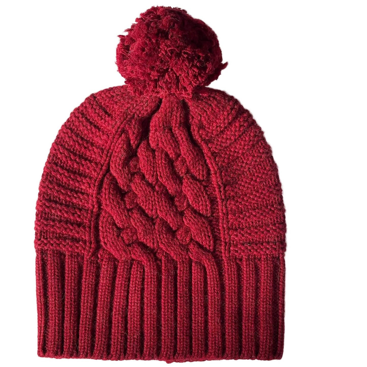 UP for ANYTHING 100% Pure Merino Wool Jumbo Cable & Fancy Rib Beanie with detachable Merino Wool Pom Pom, Classic Car Red