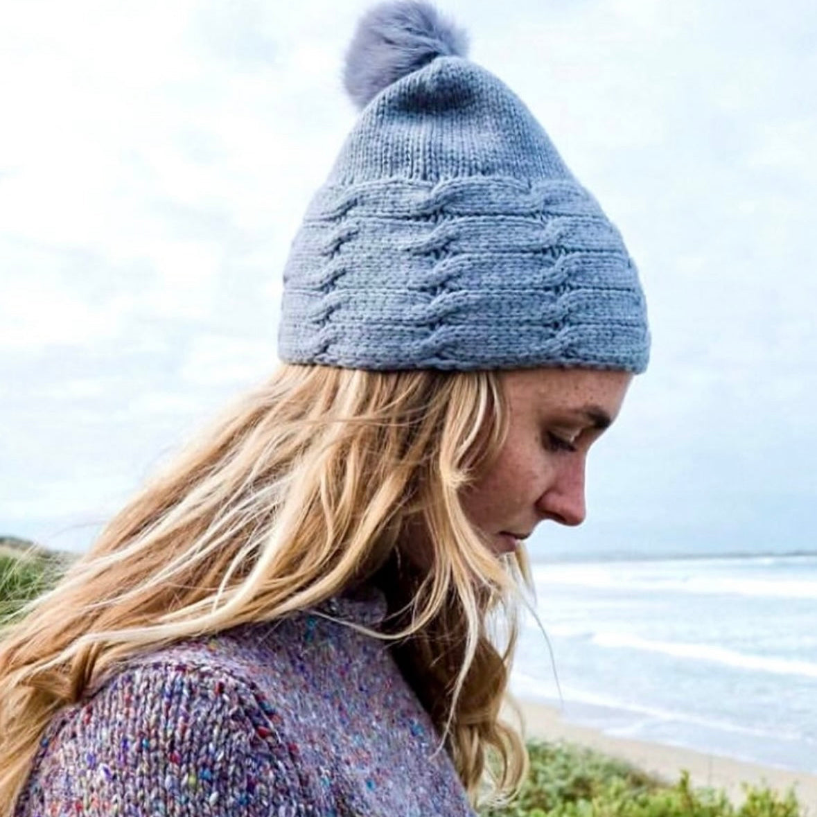 ALL SET!  100% Pure Wool Fancy Cable Beanie (convertible) - Jett Black