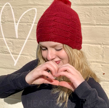 ALL SET!  100% Pure Wool Fancy Cable Beanie (convertible) - Classic Car Red