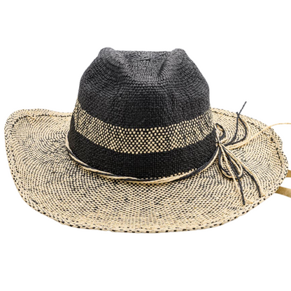 Let's GO, Handwoven Two Tone Natural and Black Paper Hat - UPF 30, BLACK