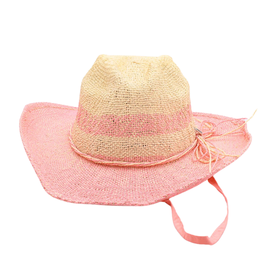 Let's GO, Handwoven Two Tone Natural and Blush Paper Hat - UPF 30, BLUSH