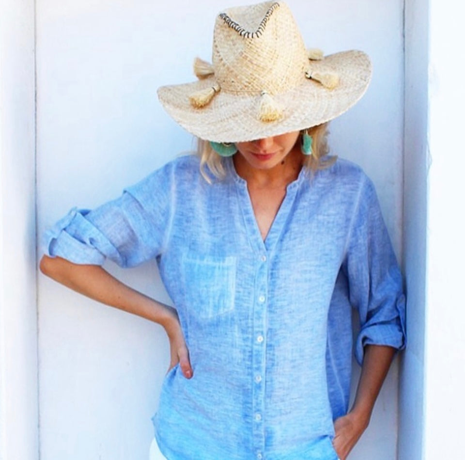Pinch ME x, Handwoven Pure Raffia Fibre Hat with Genuine Leather Chinstraps - UPF 50+