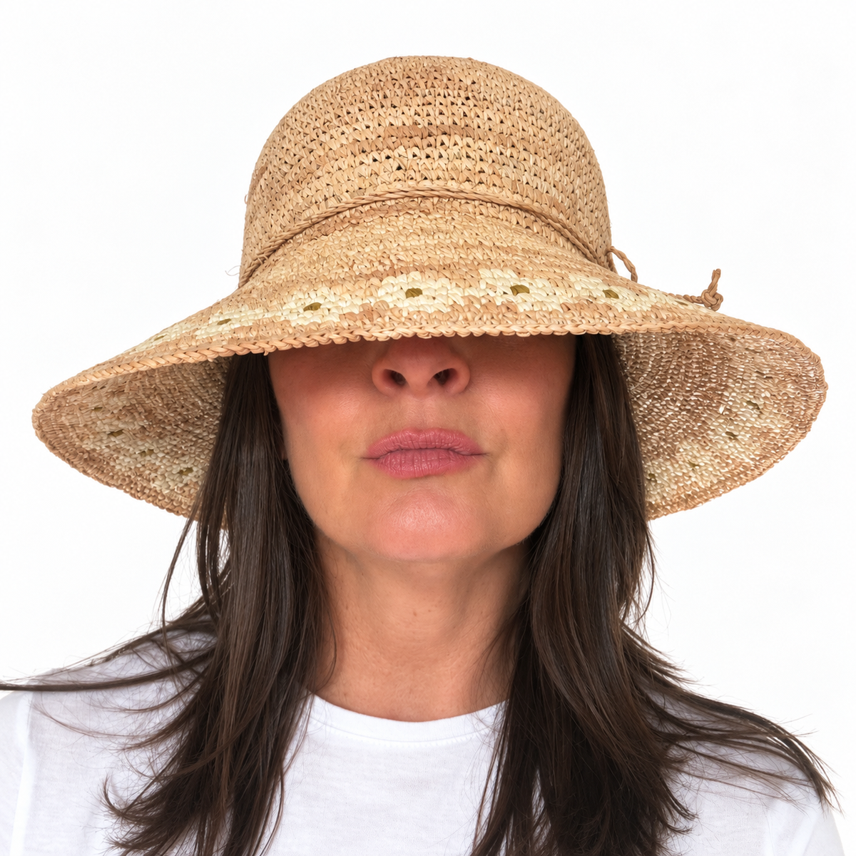 She loves me, he loves me raffia sunhat with white tee