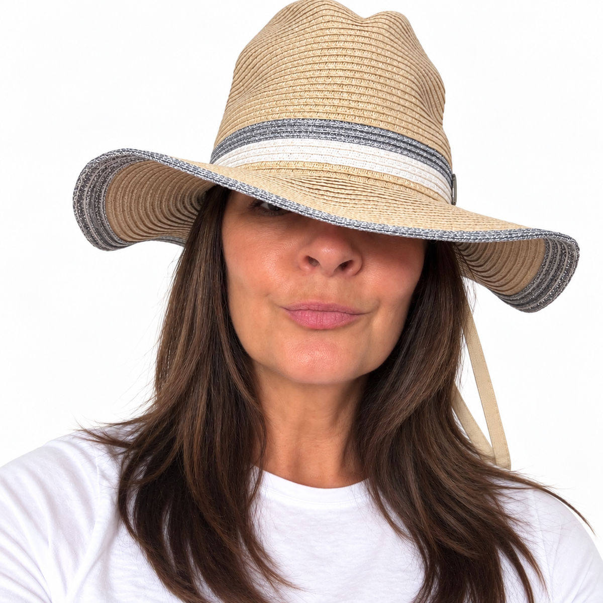 Silver Lining metallic paper ribbon sun hat styled for relaxed everyday sun protection.