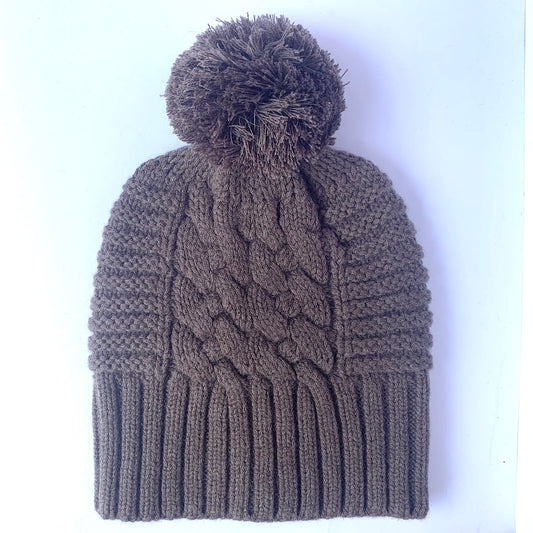 UP for ANYTHING 100% Pure Merino Wool Jumbo Cable & Fancy Rib Beanie with detachable Merino Wool Pom Pom, Charlie Brown