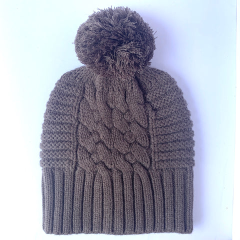 UP for ANYTHING 100% Pure Merino Wool Jumbo Cable & Fancy Rib Beanie with detachable Merino Wool Pom Pom, Charlie Brown