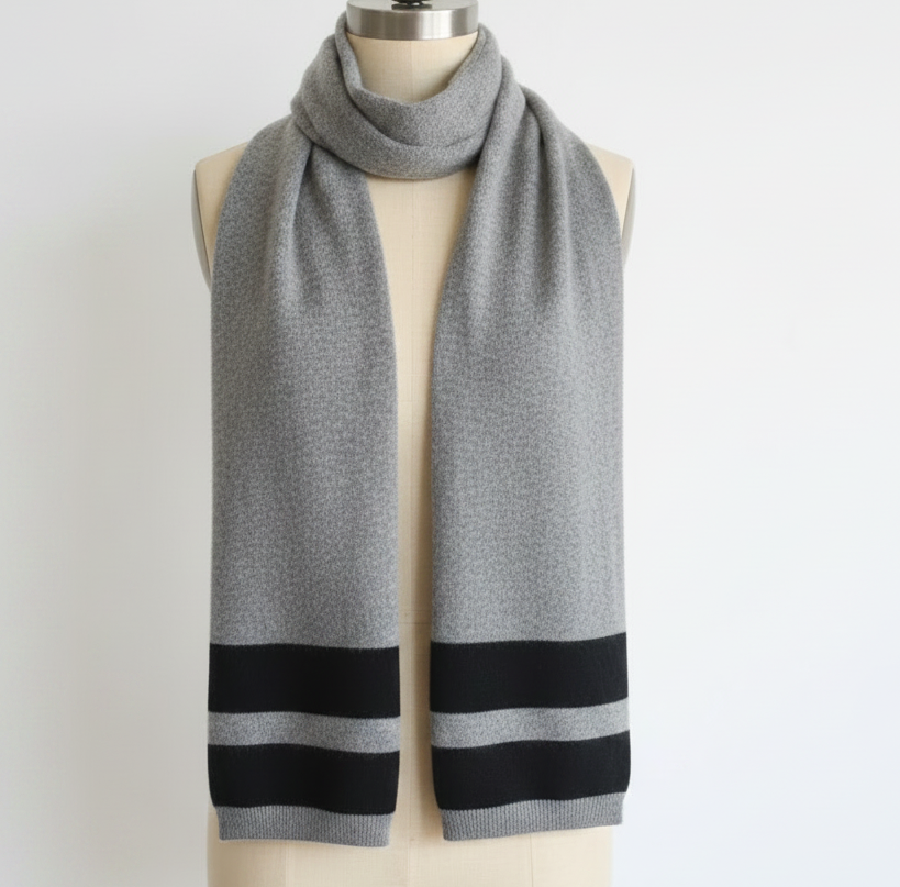 CROSS the line 100% Pure Cashmere Double Stripe Scarf, Dove Grey