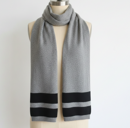 CROSS the line 100% Pure Cashmere Double Stripe Scarf, Dove Grey
