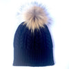 Absolutely, I'M in!  100% Pure Merino Wool Jumbo Cable Beanie with detachable Raccoon Fur Pom Pom, Jett Black