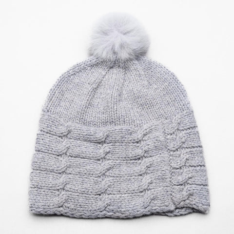 ALL SET!  100% Pure Wool Fancy Cable Beanie (convertible) - Dove Grey