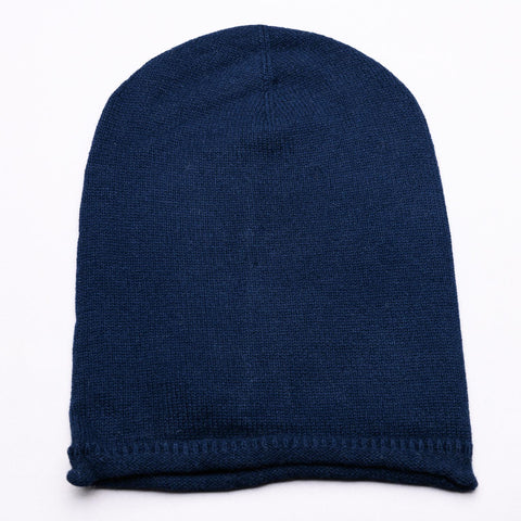 BROOKLYN 100% Pure Cashmere Baby Roll Hem Beanie, French Navy