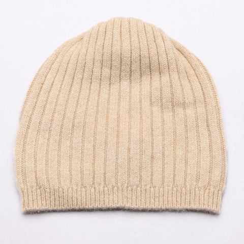 BROOME 100% Pure Cashmere Baby Rib Beanie, Biscuit