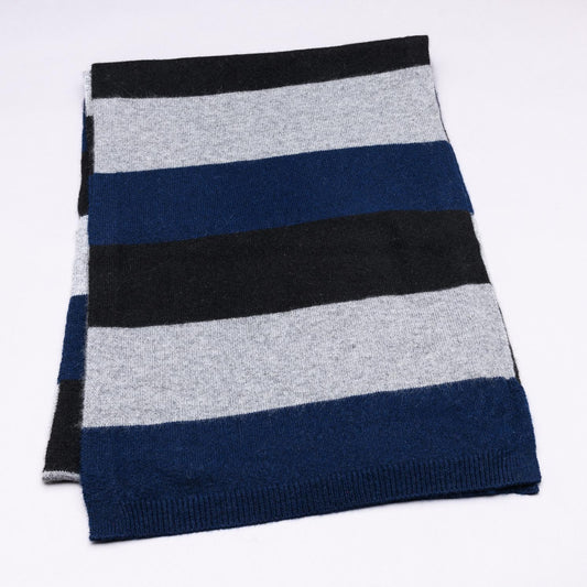 EARNT YOUR Stripes 100% Pure Cashmere Tonal Trio Stripe Scarf, French Navy