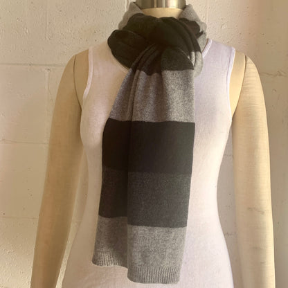 EARNT YOUR Stripes 100% Pure Cashmere Tonal Trio Stripe Scarf, Pressed Metal Grey