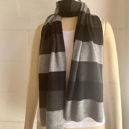 EARNT YOUR Stripes 100% Pure Cashmere Tonal Trio Stripe Scarf, Pressed Metal Grey