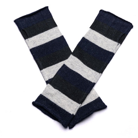 Hand on HEART 100% Pure Cashmere Fingerless Glove, Stripe French Navy