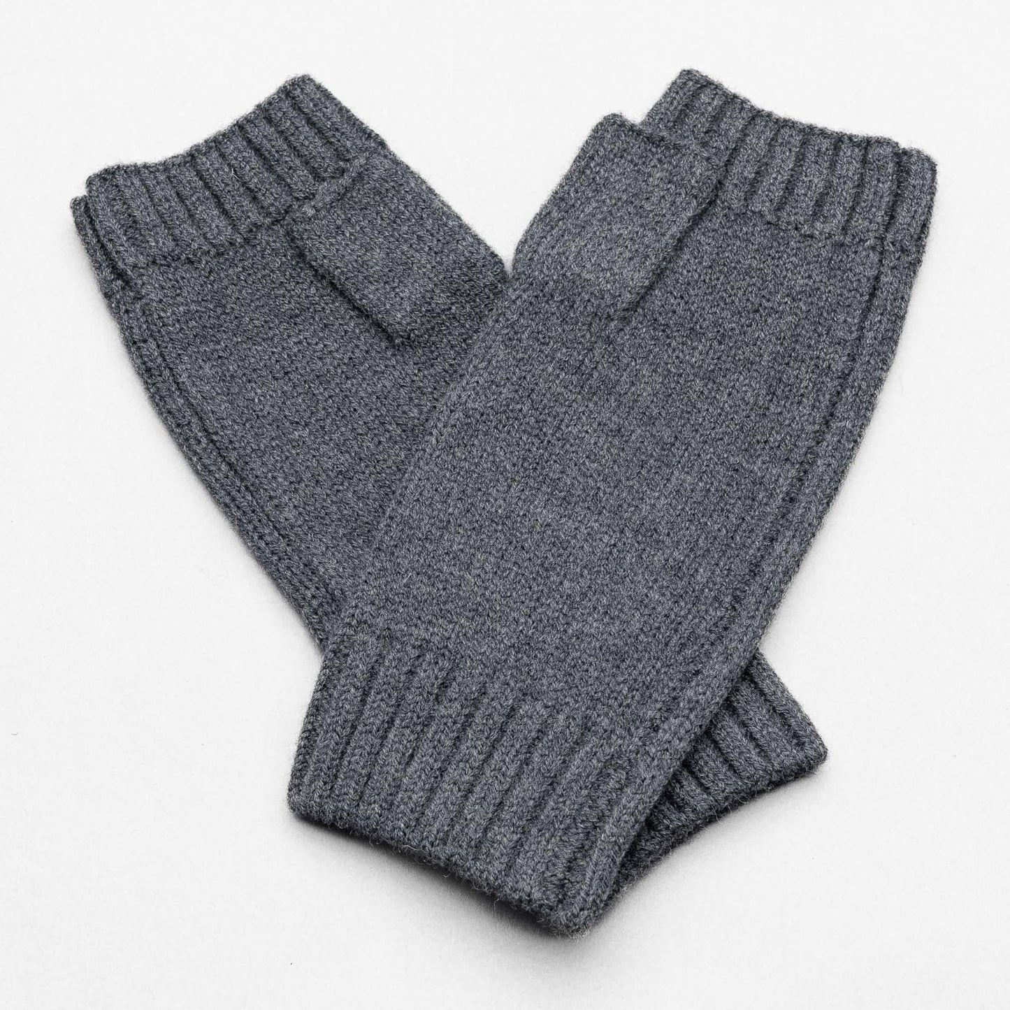 Hands UP!  Rib and Jersey Pure Merino Wool Fingerless Glove, Pressed Metal Grey