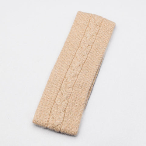 Happy to face ANYTHING Pure Cashmere Cable Headband, Biscuit