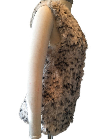 Vest Dressed Longline Latte Spot Colour Rabbit Fur Knit Gilet/ Vest