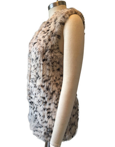 Vest Dressed Longline Latte Spot Colour Rabbit Fur Knit Gilet/ Vest