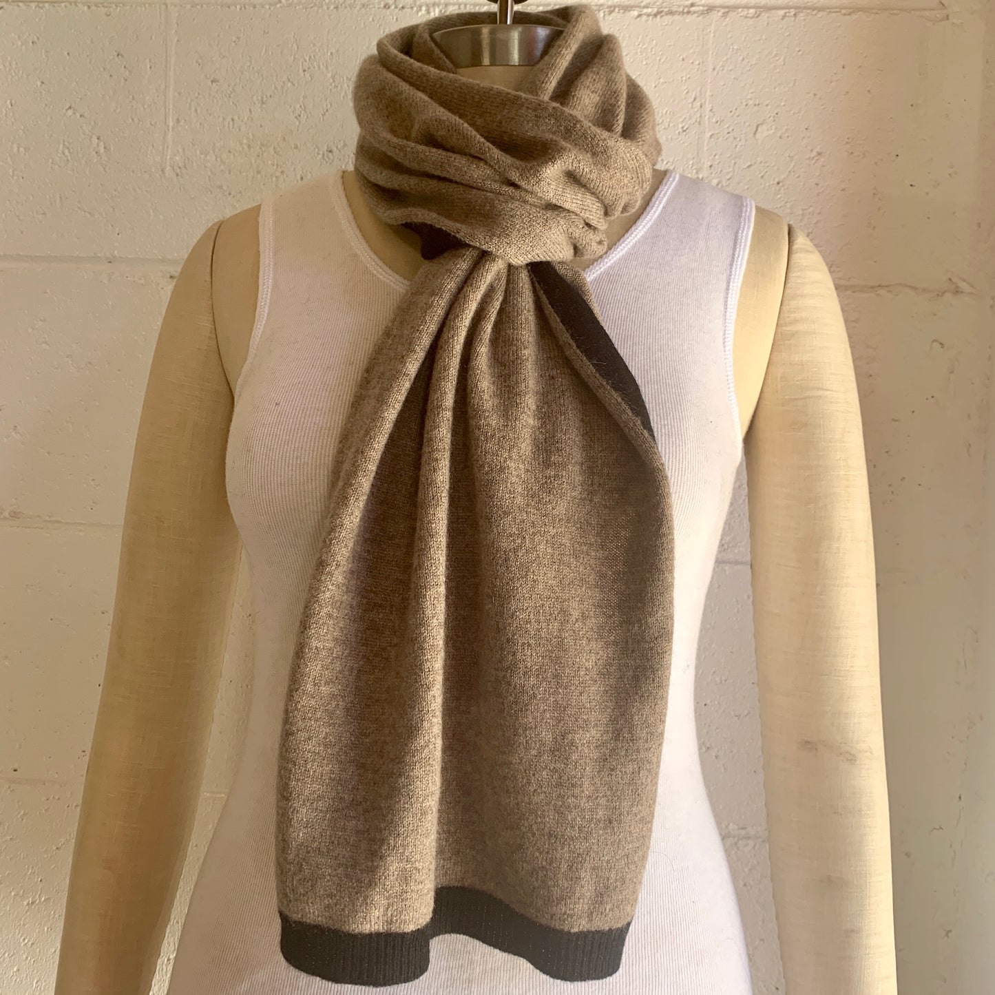 I'm WRAPPED 100% Pure Cashmere Border Scarf, Donkey Brown