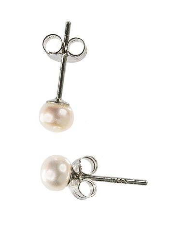 4mm White Fresh Water Pearl and 925 Sterling Silver Post Earrings