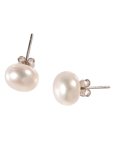 10mm White Fresh Water Pearl and 925 Sterling Silver Post Earrings