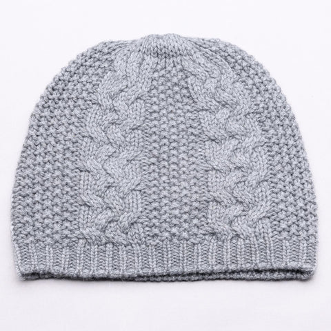 Madison 100% Pure Cashmere Cable and Fancy Stitch Beanie, Dove Grey