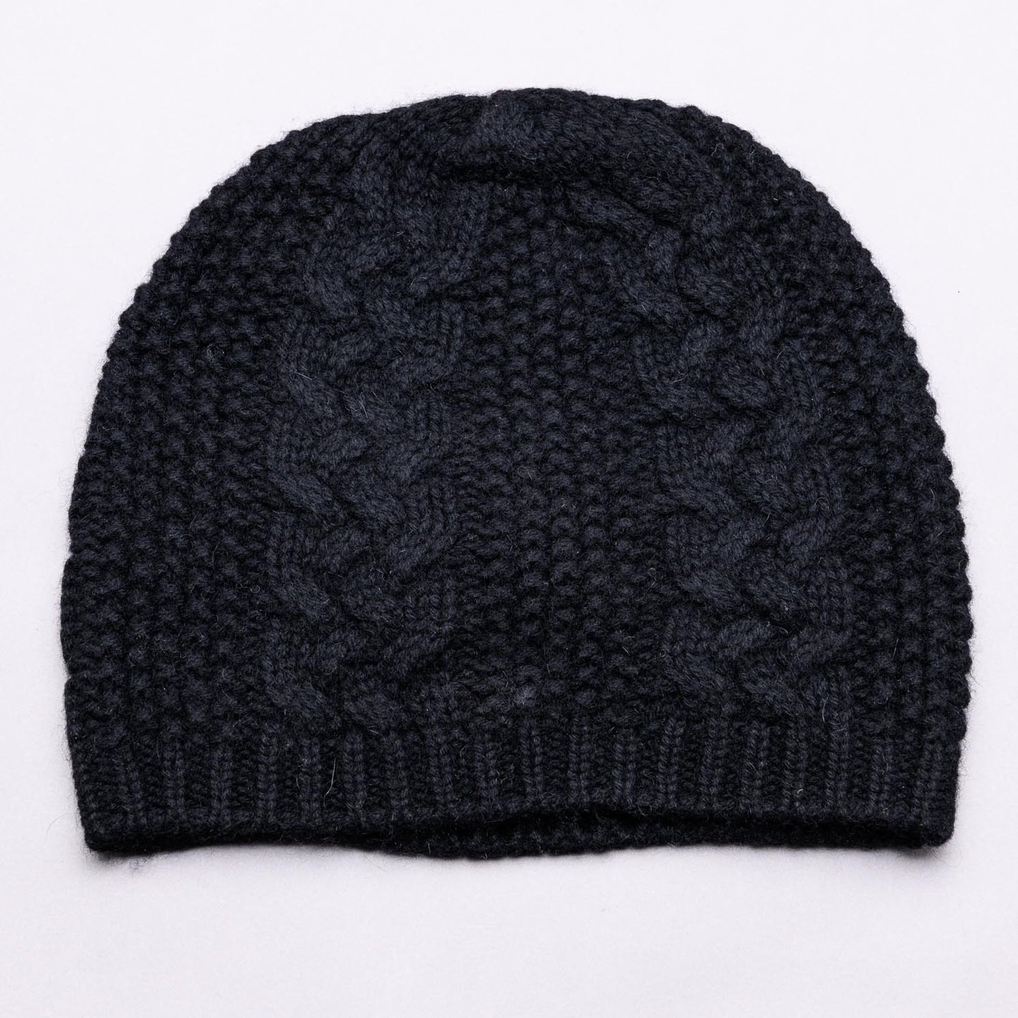 Madison 100% Pure Cashmere Cable and Fancy Stitch Beanie, Jett Black