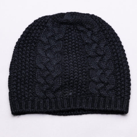 Madison 100% Pure Cashmere Cable and Fancy Stitch Beanie, Jett Black